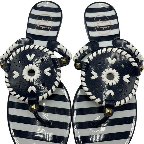 Jack Rogers Striped Georgica Jelly Sandals Midnight/White Size 8 - Picture 2 of 8